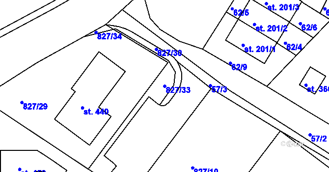 Parcela st. 827/33 v KÚ Božejov, Katastrální mapa