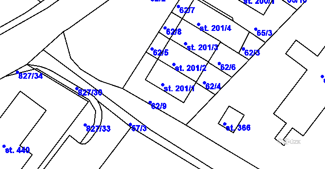 Parcela st. 201/1 v KÚ Božejov, Katastrální mapa