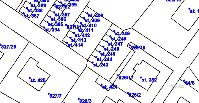 Parcela st. 245 v KÚ Božejov, Katastrální mapa