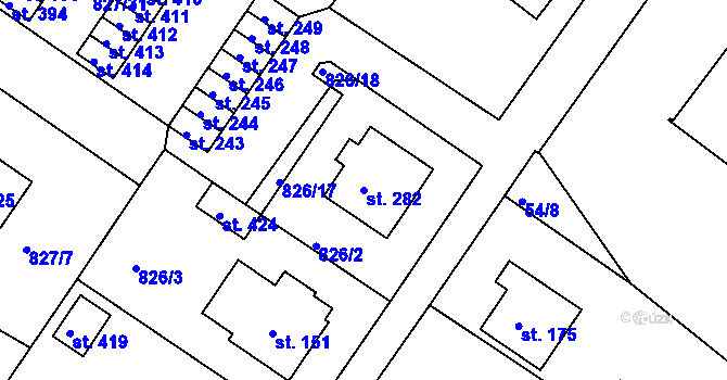Parcela st. 282 v KÚ Božejov, Katastrální mapa