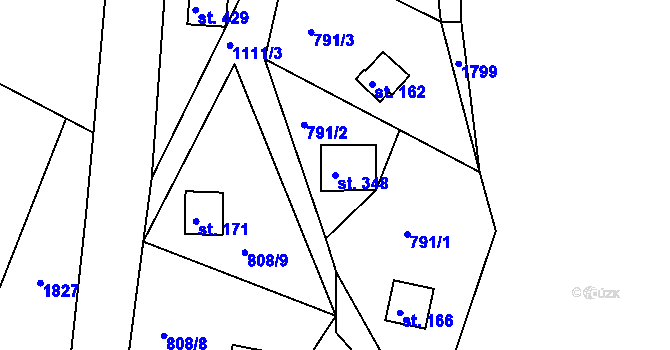 Parcela st. 348 v KÚ Božejov, Katastrální mapa