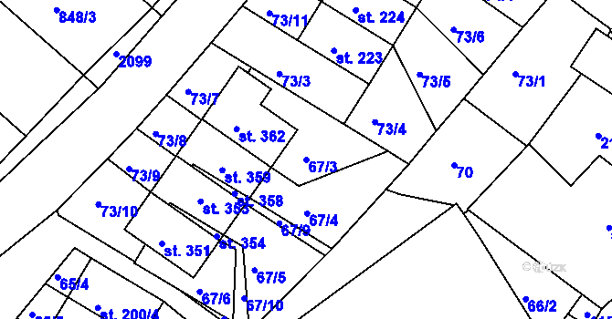 Parcela st. 67/3 v KÚ Božejov, Katastrální mapa