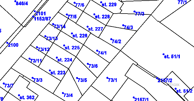 Parcela st. 74/1 v KÚ Božejov, Katastrální mapa