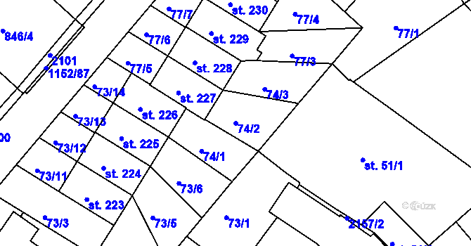 Parcela st. 74/2 v KÚ Božejov, Katastrální mapa