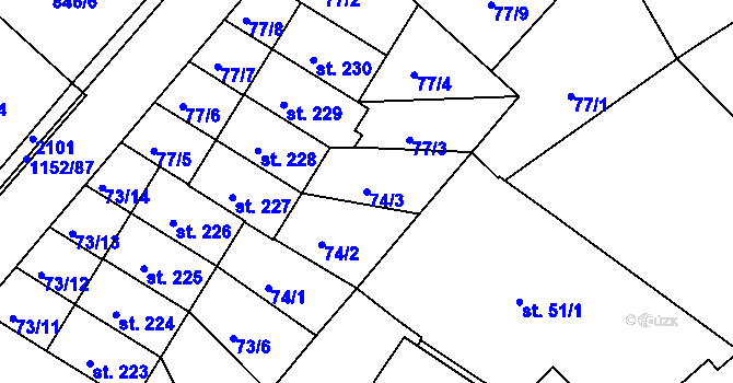 Parcela st. 74/3 v KÚ Božejov, Katastrální mapa