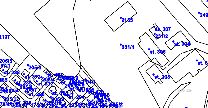 Parcela st. 231/1 v KÚ Božejov, Katastrální mapa