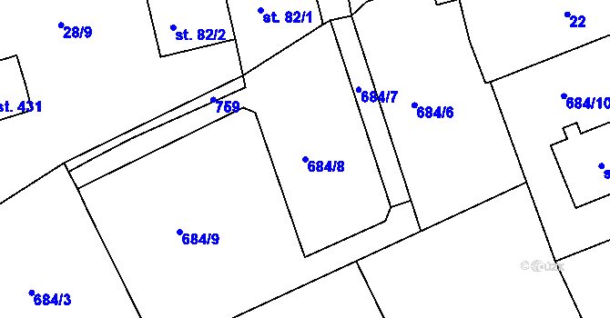 Parcela st. 684/8 v KÚ Božejov, Katastrální mapa