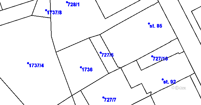 Parcela st. 727/5 v KÚ Božejov, Katastrální mapa