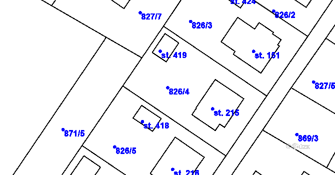 Parcela st. 826/4 v KÚ Božejov, Katastrální mapa