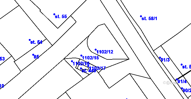 Parcela st. 1102/12 v KÚ Božejov, Katastrální mapa