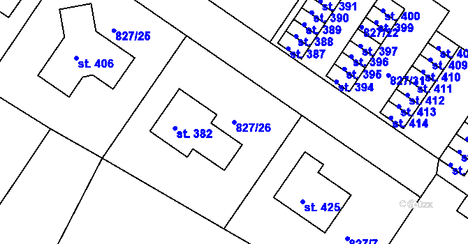 Parcela st. 827/26 v KÚ Božejov, Katastrální mapa