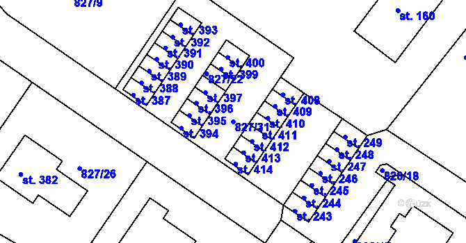 Parcela st. 827/31 v KÚ Božejov, Katastrální mapa
