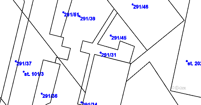 Parcela st. 291/31 v KÚ Božejov, Katastrální mapa