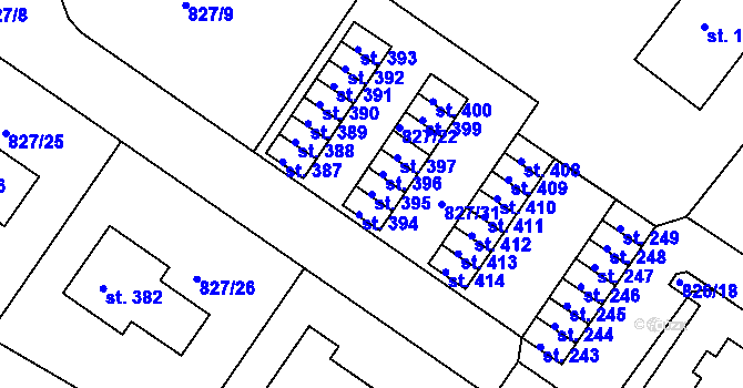 Parcela st. 395 v KÚ Božejov, Katastrální mapa