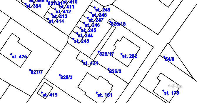 Parcela st. 826/17 v KÚ Božejov, Katastrální mapa