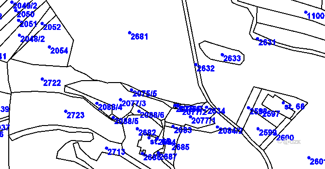 Parcela st. 2075/1 v KÚ Božejovice, Katastrální mapa