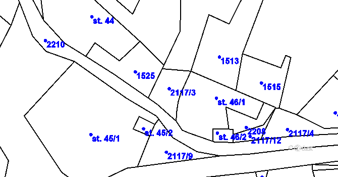 Parcela st. 2117/3 v KÚ Božejovice, Katastrální mapa