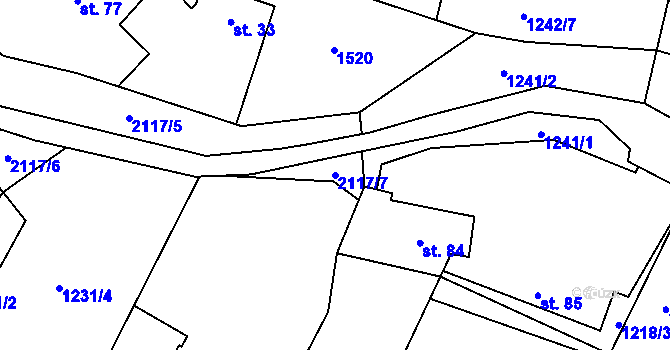 Parcela st. 2117/7 v KÚ Božejovice, Katastrální mapa