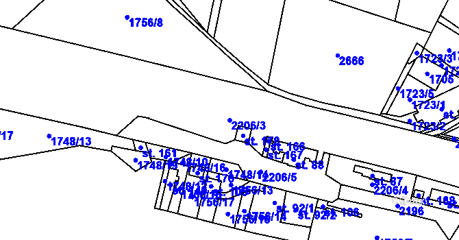 Parcela st. 2206/3 v KÚ Božejovice, Katastrální mapa