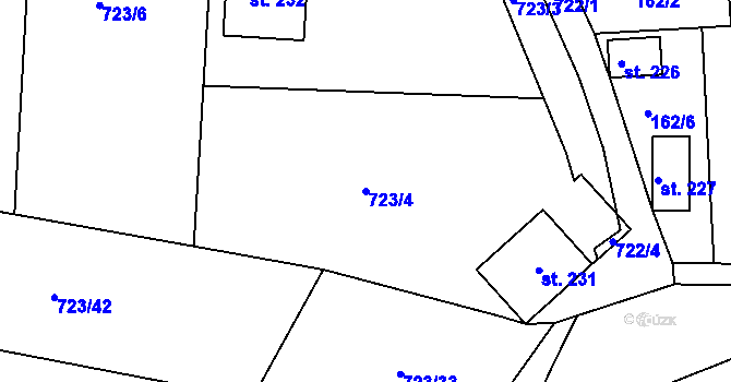 Parcela st. 723/4 v KÚ Božetice, Katastrální mapa