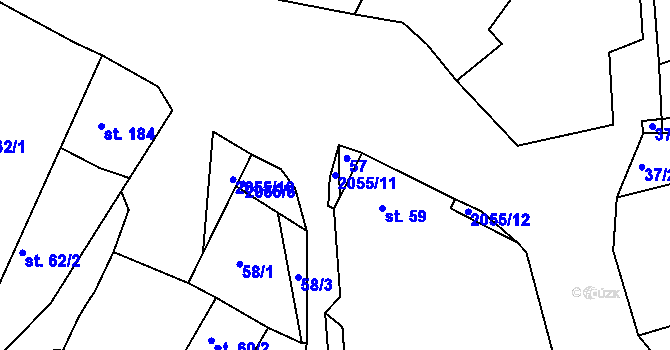 Parcela st. 2055/11 v KÚ Božetice, Katastrální mapa