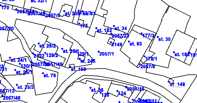 Parcela st. 2057/1 v KÚ Božetice, Katastrální mapa
