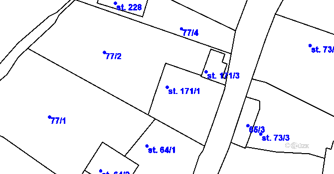 Parcela st. 171/1 v KÚ Božetice, Katastrální mapa