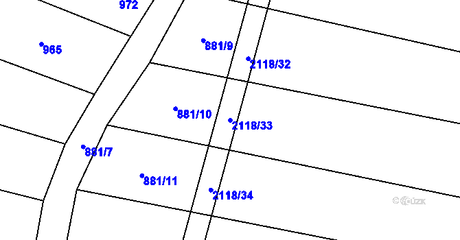 Parcela st. 2118/33 v KÚ Božetice, Katastrální mapa