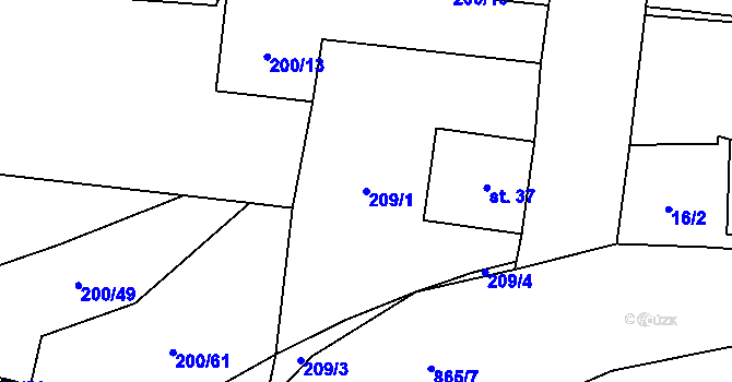 Parcela st. 209/1 v KÚ Boží Dar, Katastrální mapa