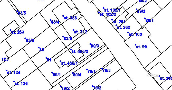 Parcela st. 80/3 v KÚ Boží Dar, Katastrální mapa