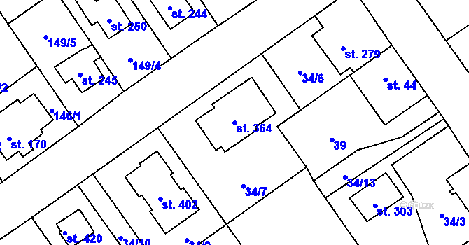 Parcela st. 364 v KÚ Boží Dar, Katastrální mapa