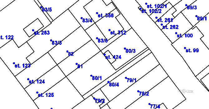 Parcela st. 424 v KÚ Boží Dar, Katastrální mapa