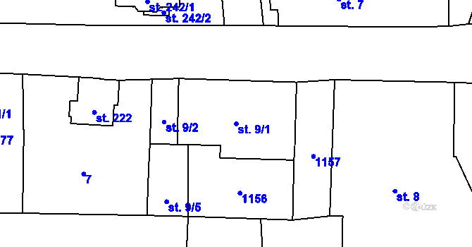 Parcela st. 9/1 v KÚ Boží Dar, Katastrální mapa