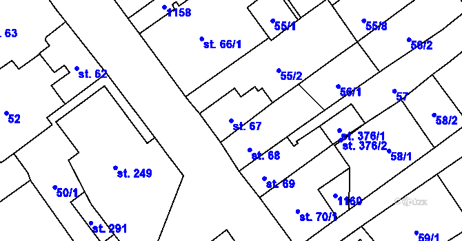 Parcela st. 67 v KÚ Boží Dar, Katastrální mapa