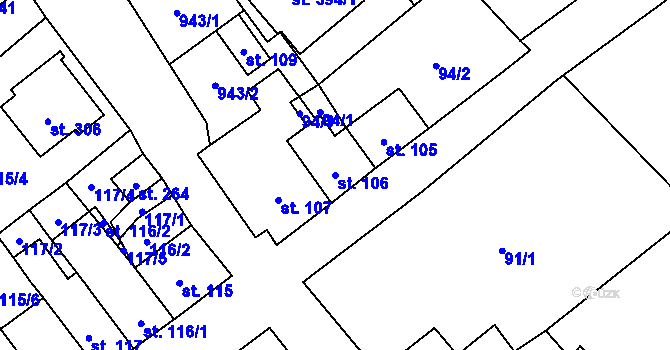 Parcela st. 106 v KÚ Boží Dar, Katastrální mapa