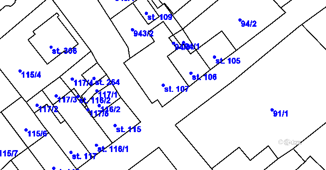 Parcela st. 107 v KÚ Boží Dar, Katastrální mapa