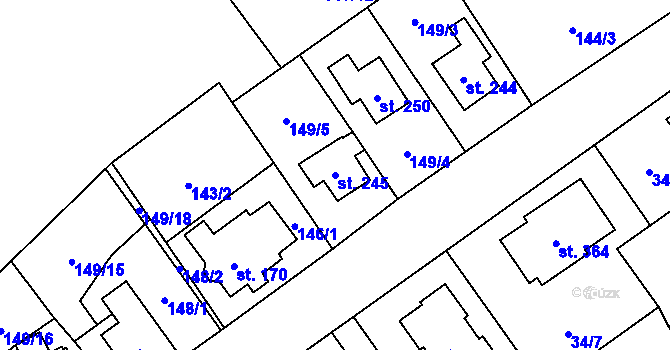 Parcela st. 245 v KÚ Boží Dar, Katastrální mapa