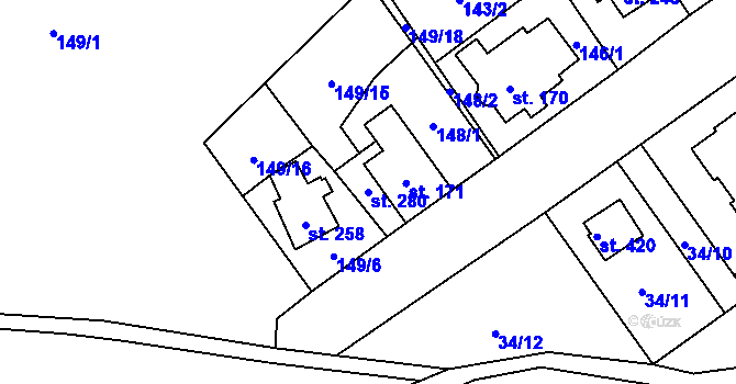 Parcela st. 280 v KÚ Boží Dar, Katastrální mapa