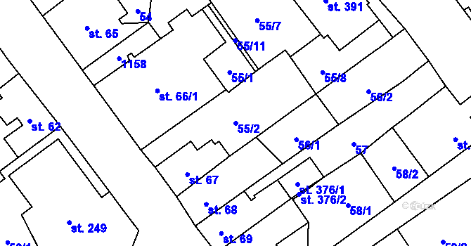 Parcela st. 55/2 v KÚ Boží Dar, Katastrální mapa