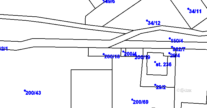 Parcela st. 200/18 v KÚ Boží Dar, Katastrální mapa