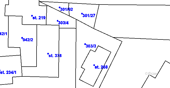 Parcela st. 303/3 v KÚ Boží Dar, Katastrální mapa