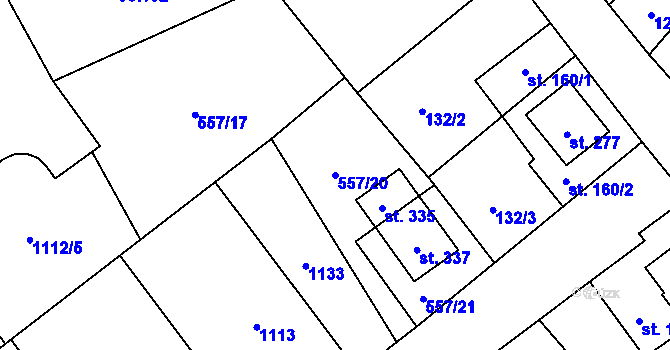 Parcela st. 557/20 v KÚ Boží Dar, Katastrální mapa