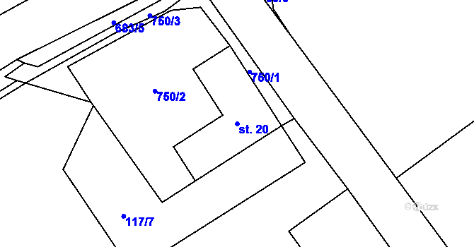 Parcela st. 20 v KÚ Ryžovna, Katastrální mapa
