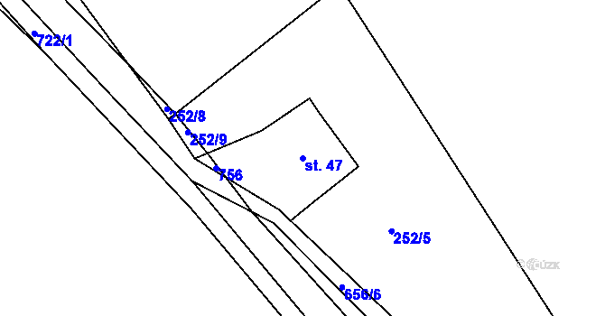 Parcela st. 47 v KÚ Ryžovna, Katastrální mapa