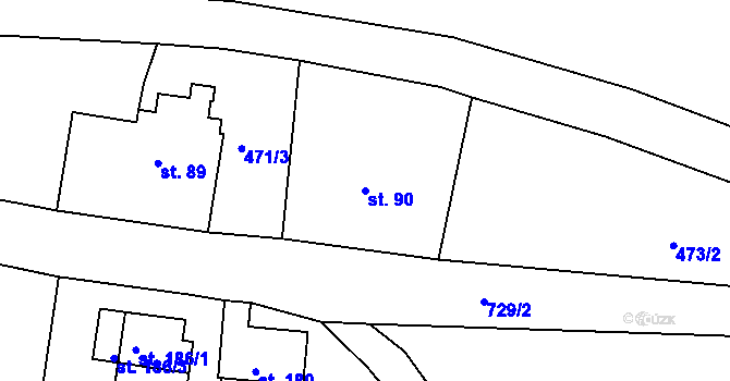 Parcela st. 90 v KÚ Ryžovna, Katastrální mapa