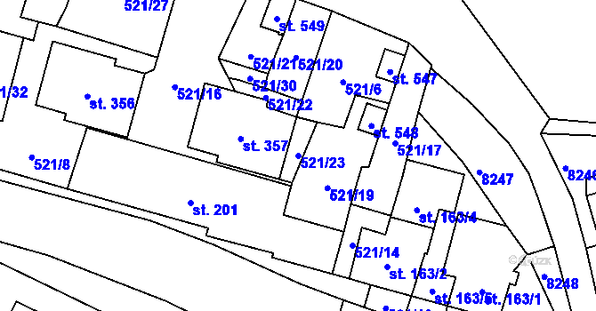 Parcela st. 521/23 v KÚ Božice, Katastrální mapa