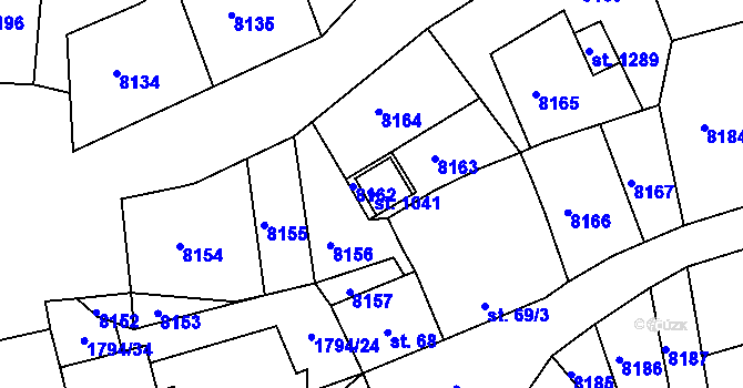 Parcela st. 1041 v KÚ Božice, Katastrální mapa