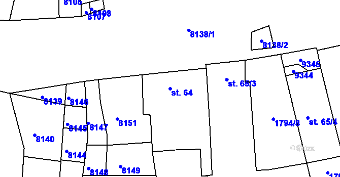 Parcela st. 64 v KÚ Božice, Katastrální mapa