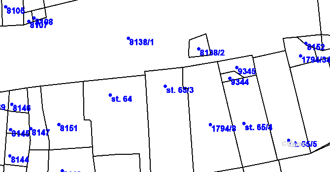Parcela st. 65/3 v KÚ Božice, Katastrální mapa