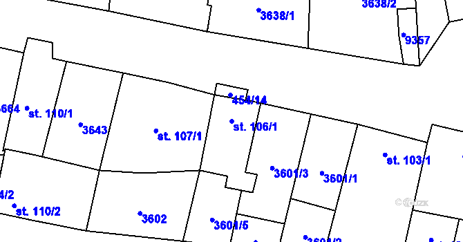Parcela st. 106/1 v KÚ Božice, Katastrální mapa